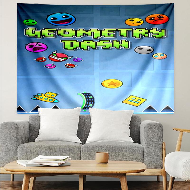 Гобелен Geometry Dash для спальни, эстетичный гобелен для класса, настенное панно для гостиной, общежития, офиса, идеальный креативный подарок