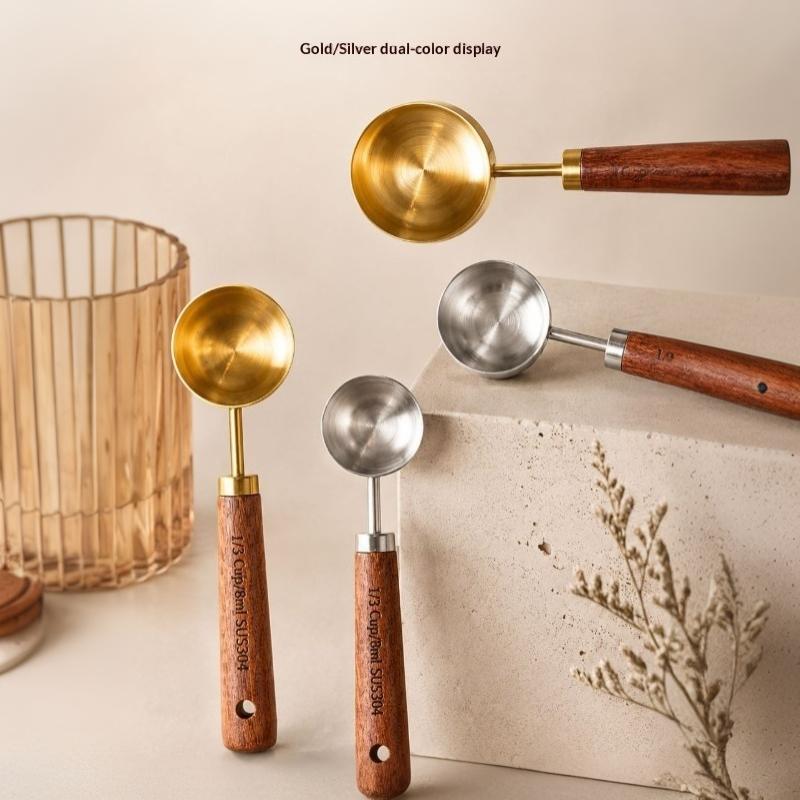 Rust Proof Coffee Measuring Spoons 304 Stainless Steel with Natural Wood Handle for Home Kitchen Brewing Baking
