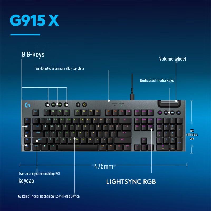 Logitech G915 X Low-Profile Wired RGB Mechanical Gaming Keyboard