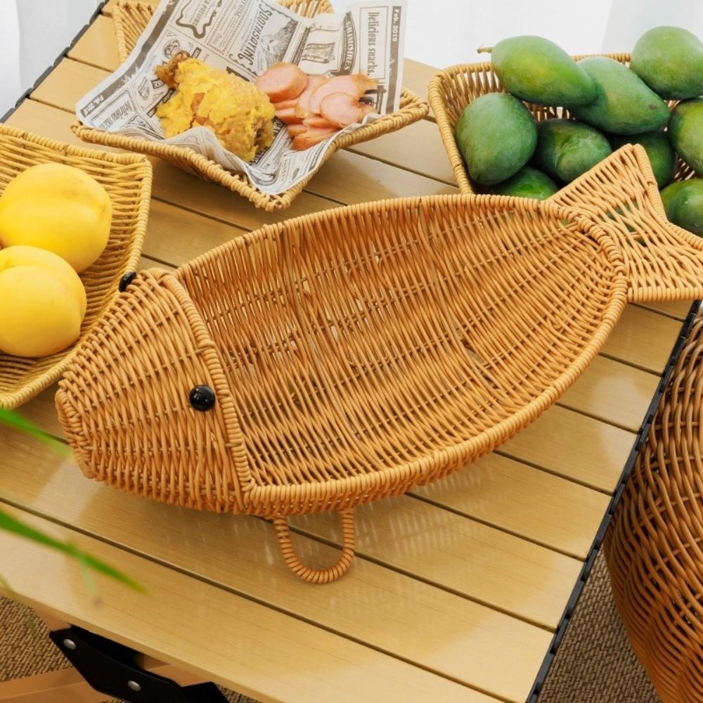 Fish Shape Hand Woven Fruit Basket Plastic Woven Storage Basket Drain Basket  Kitchen Storage