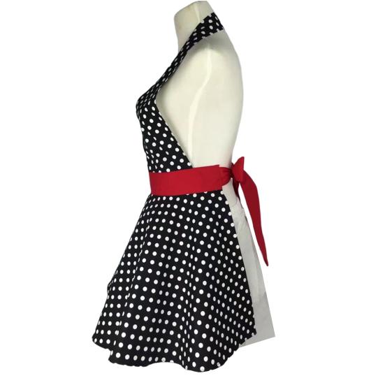 Ретро милый фартук для женщин с V-образным вырезом в горошек сексуальный регулируемый хлопковый кухонный фартук с завязками для домашнего использования на работе