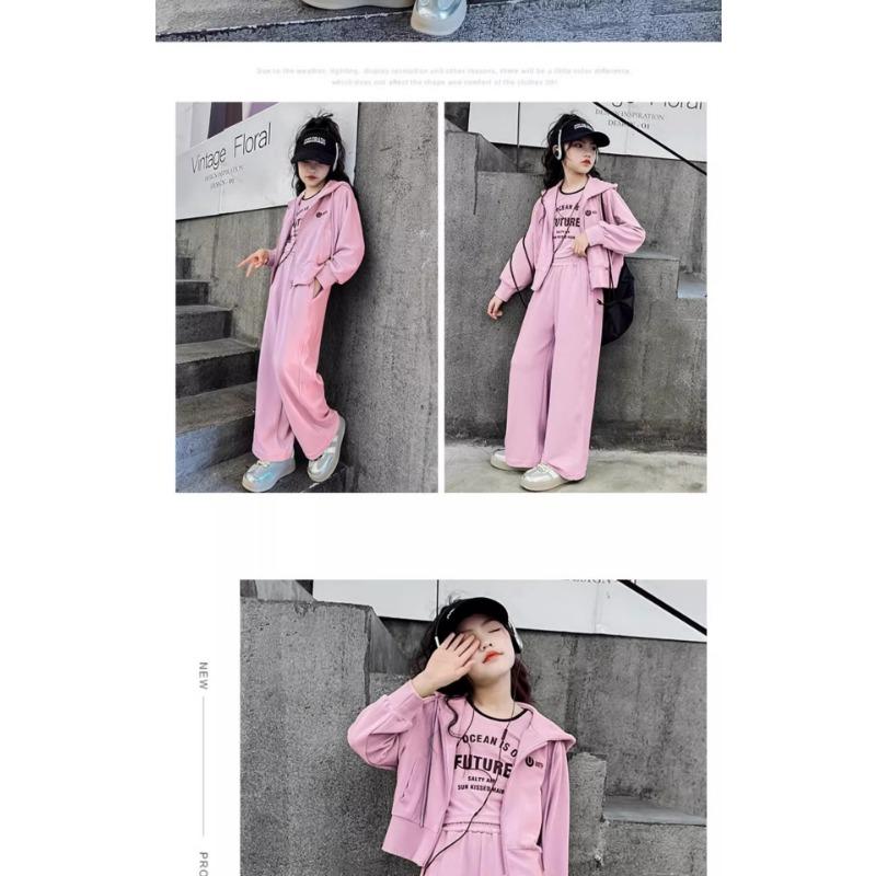 Girls Casual Hooded Sweatshirt And Pants Two Piece Sports Outfit For Big Kids