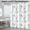 Geometric Leaf Pattern Peva Shower Curtain Waterproof Moldproof Divider Bathroom