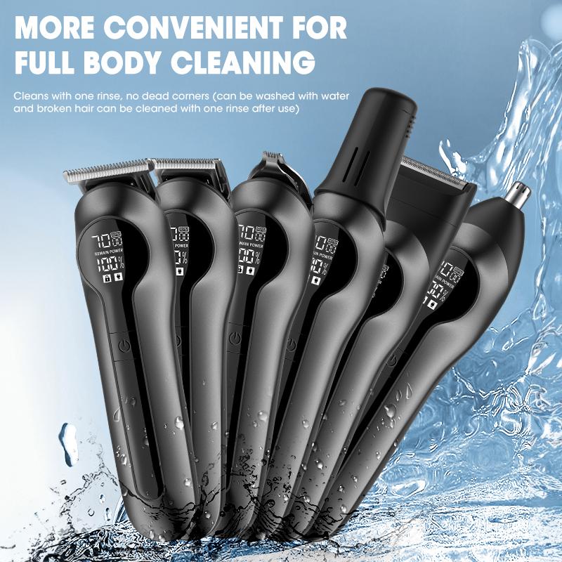 Новая электрическая машинка для стрижки волос мужская 6 в 1 многофункциональная машинка для стрижки волос цифровой дисплей бритва высокой мощности набор для удаления волос в носу