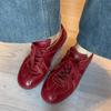 Ретро темперамент кожа мягкая подошва немецкие тренировочные туфли женские на шнуровке с глубоким вырезом красные на шнуровке повседневные спортивные туфли