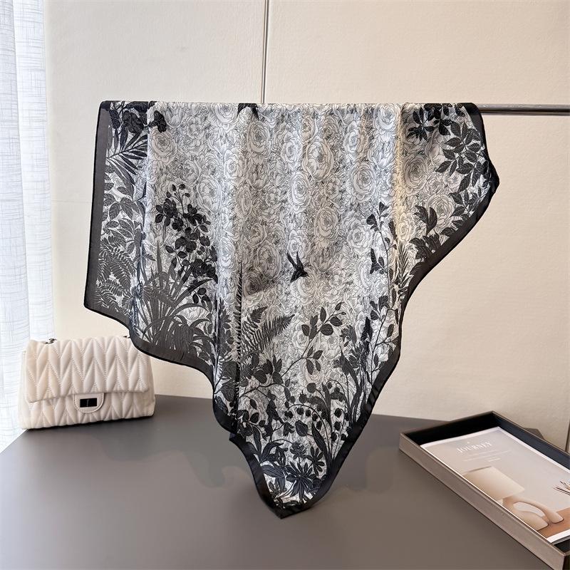 Plant Style Printing Simulation Silk Scarf Square Scarf High-End Shawl Versatile Neck Small Square Scarf Headscarf