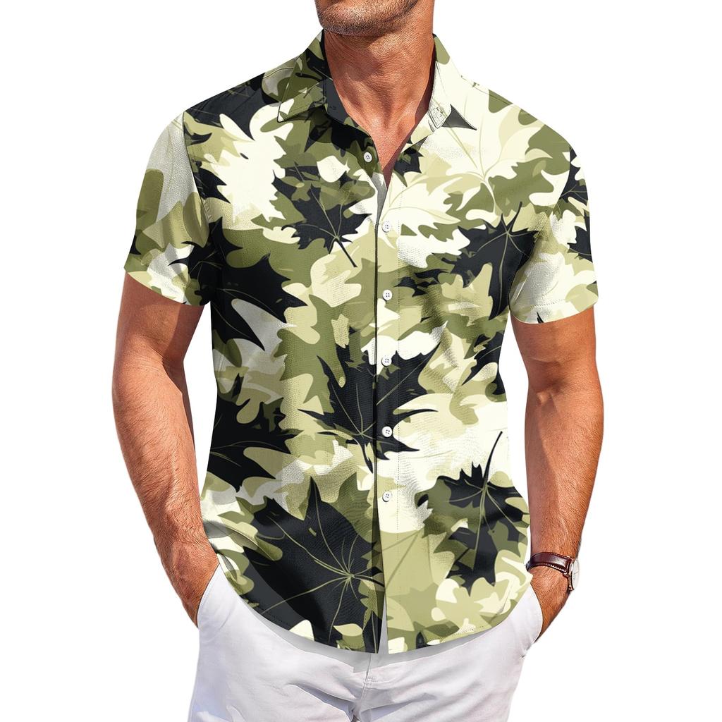 Men's Casual Loose Fit Hawaiian Print Short Sleeve Shirt Button Down Beach Vacation Shirt Lightweight Breathable Summer Top
