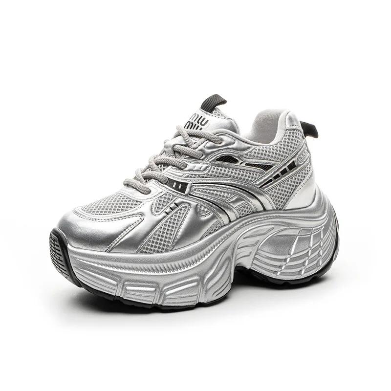 Fujin 8.5cm Air Mesh Синтетическая микрофибра Дышащая вулканизированная женская обувь Повседневные летние кроссовки на платформе высокого бренда Кожа