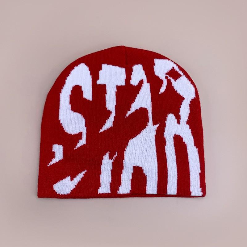 Color Block STAR Letter Hip Hop Beanie Unisex Warm Casual Knit Hat
