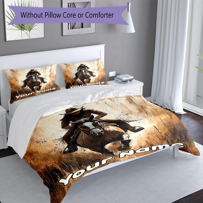 3PC Custom Name Horse Freedom Spirit Bedding Set Duvet Cover Closure Includes 1 Duvet Cover & 2 Pillowcases for Bedroom
