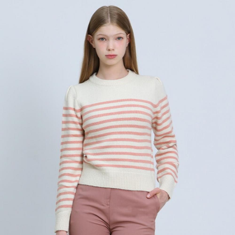 Ozoc Puff Shoulder Stripe Knit Top Ozoc861
