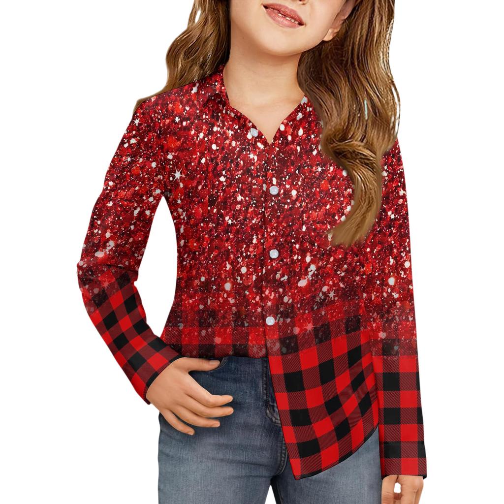 Рубашка на пуговицах для девочек - Блузка-платье с длинным рукавом