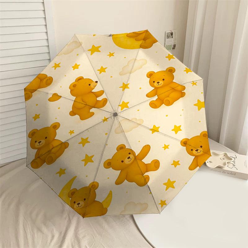 1PC Teddy bear Moon Umbrella-8-Rib Reinforced Portable Folding Travel Suitable for All Seasons Outdoor Daily Use-J336