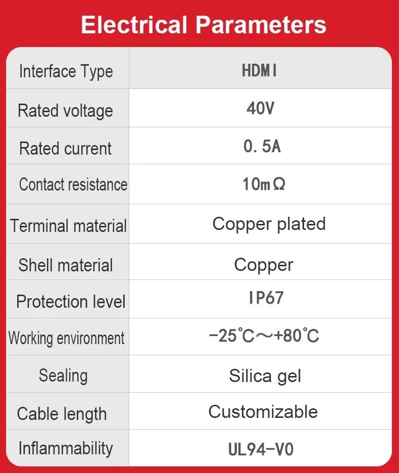LH20 Industrial Waterproof Male Aviation Plug 1m Extension Cable Wire HDMI2.0 Connector HdmI-compatible High 4k HD Data Adapter