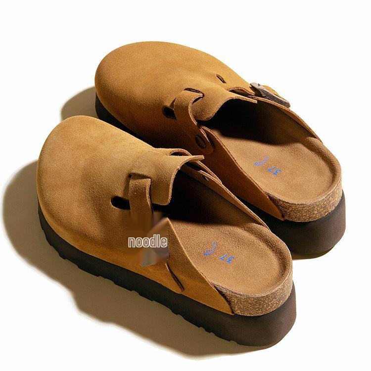 Женские кожаные клоги Sangpo с пробковой поддержкой свода стопы, тапочки с толстой подошвой, увеличивающие рост на 6 см, для ношения на улице.