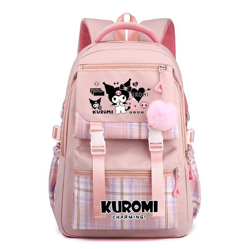 Kuromi School Backpack Girls Teens Cartoon Nylon Daypack Sweet Style Student Bag With Padded Shoulder Straps