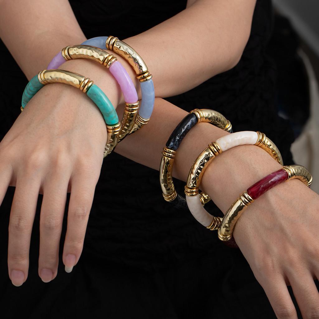 Pinkdudu Acrylic Curved Tube Bangle Arc Design Multicolor Retro Simple Bracelet for Women PD2508