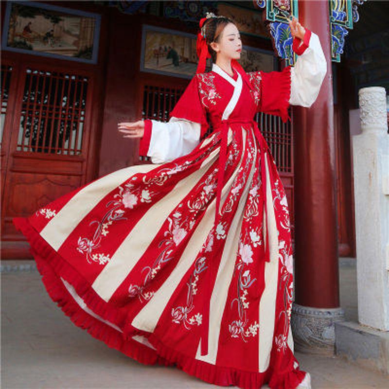 Весеннее сценическое китайское танцевальное платье Hanfu, женский костюм для танцевальной вечеринки, юбки с вышивкой и перекрестным воротником, до половины талии