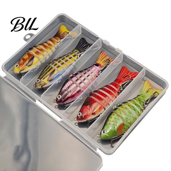 Professional Fishing Tools 5Pcs/Set Hard Lures, Bass Baits with Metal ABS Tackle Hooks, Reusable Realistic Lures for Anglers Freshwater Saltwater Bait