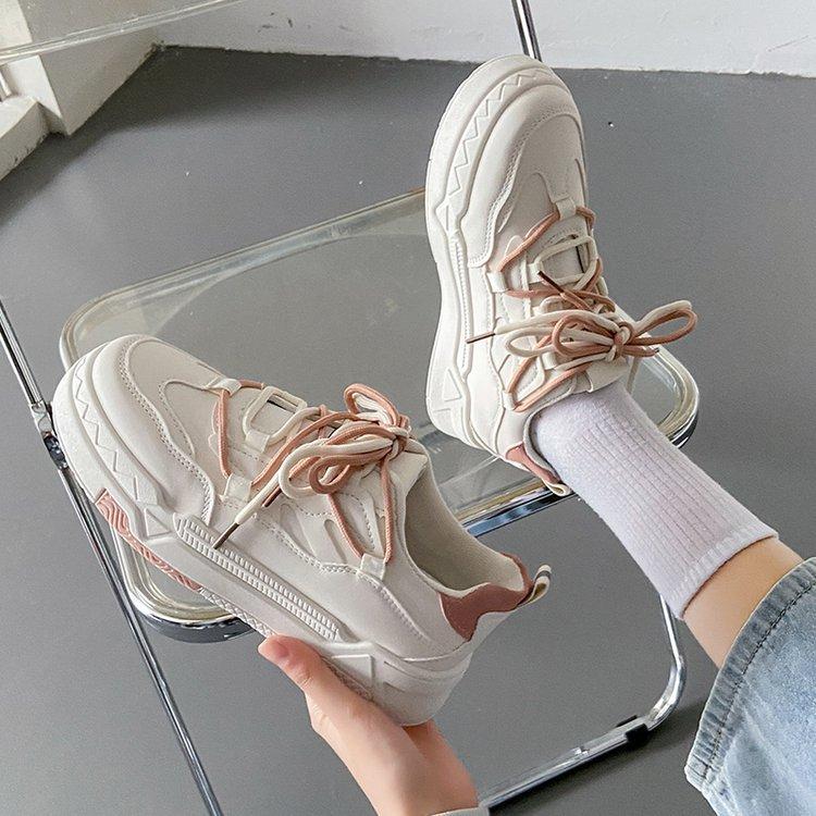 Women's Sneakers Spring New Platform Lavender Purple Women's Shoes Color Matching Lace-up Fashion Casual Exercise White Shoes