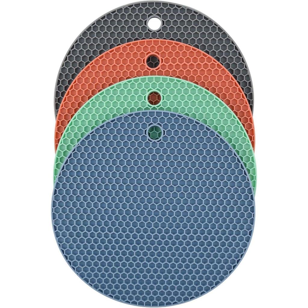 4 PCS Silicone Trivet Mats Heat Resistant Non-Slip Hot Pads for Kitchen | Multi-Functional Pan Protectors (Grey | Orange | Green | N Blue)