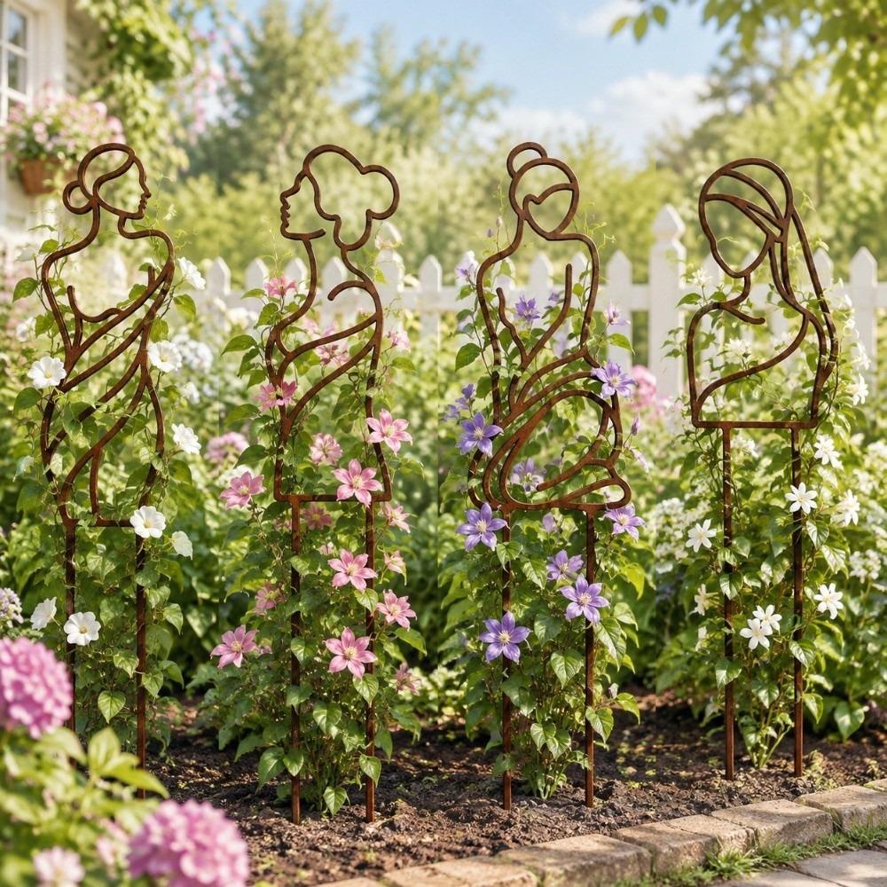 Iron Character Silhouette Plant Stand Strong Load Bearing Garden Plant Trellis Balcony Garden