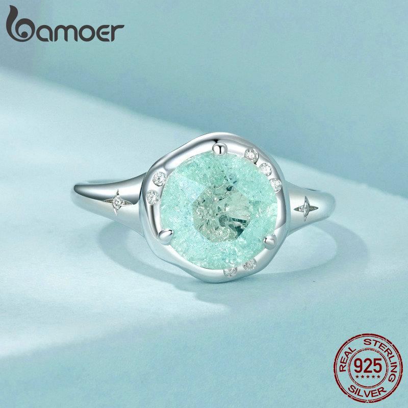 BAMOER Ретро-дизайн круглой формы из стерлингового серебра 925 пробы, кольцо-пасьянс, обручальное кольцо из белого золота для женщин