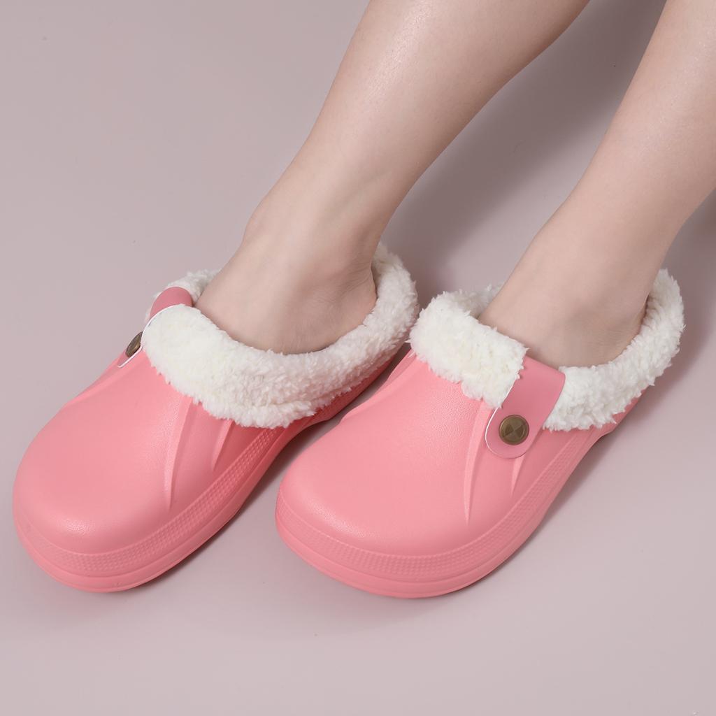 Fashion Comwarm Indoor Women Warm Slippers Garden Shoes Soft Waterproof EVA Plush Slippers Female Clogs Couples Home Bedroom Fuzzy Shoes
