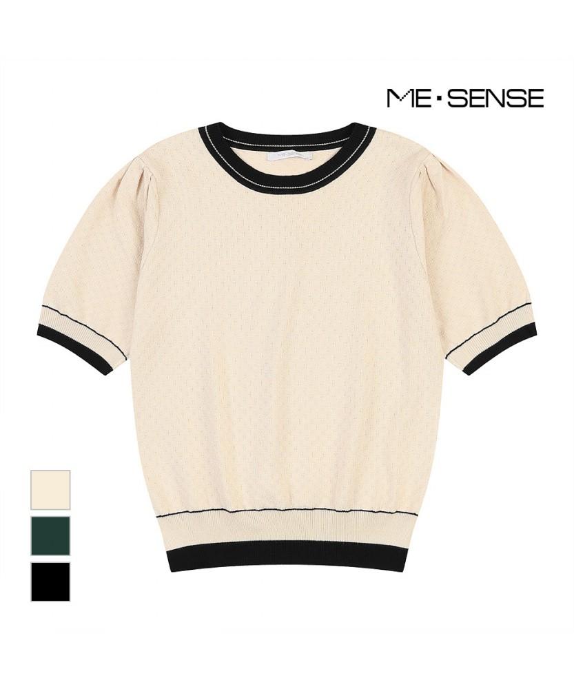 MESENSE Round Neck Contrast Short Sleeve Knit_Mb48Kns305Z