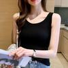Summer Vest Round Neck Sleeveless Slim-Fit Solid Color Tank Tops Soft Elastic Sport Camisole Daily Wear