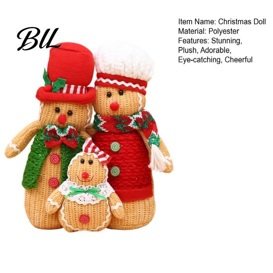 Charming Winter Holiday Gifts Christmas Plush Gingerbread Man Figures with Hat Scarf, Cute Stuffed Family Tree Hanging Dolls of 3 Ornament for