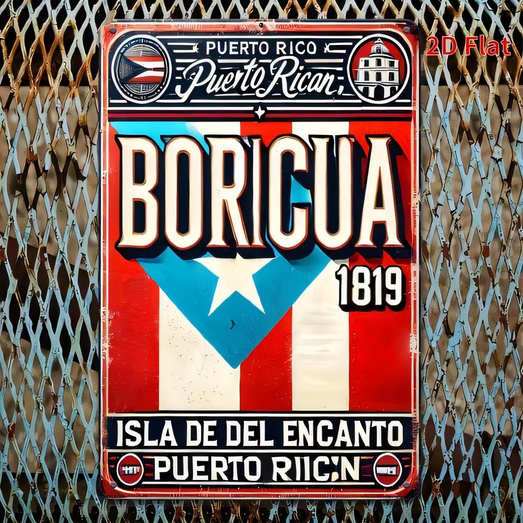 Tin Sign Puerto Rico Flag Retro Vintage Metal Wall Art Isla De Encanto Street Decor Bar Pub Garage Aluminum Look Plaque Po