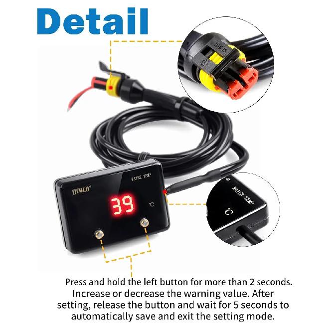 JJCOCO Motorcycle/car Mini Square Water Temperature Gauge With 1/8 Npt Sensor Car Digital Meter Red/Blue Display Temp Alarm WTM