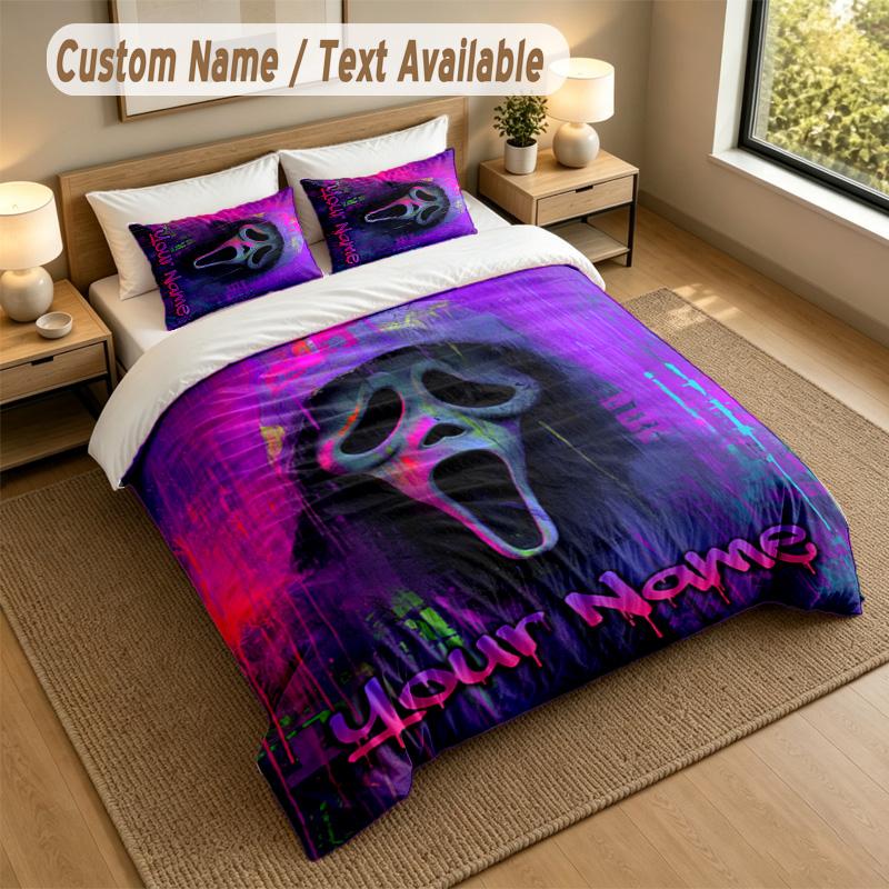 3Pcs Bedding Set Custom Name Text, 1 Sheet 2 Pillowcases Home Bed DecorScream Ghostface