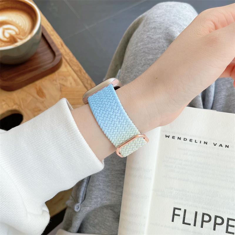 Радужный вязаный ремешок для Apple Watch Band Ultra 49 мм, 44 мм, 40 мм, 45 мм, 41 мм, 42 мм, металлический браслет на запястье iWatch Series 8 7 6 5 SE 4 3