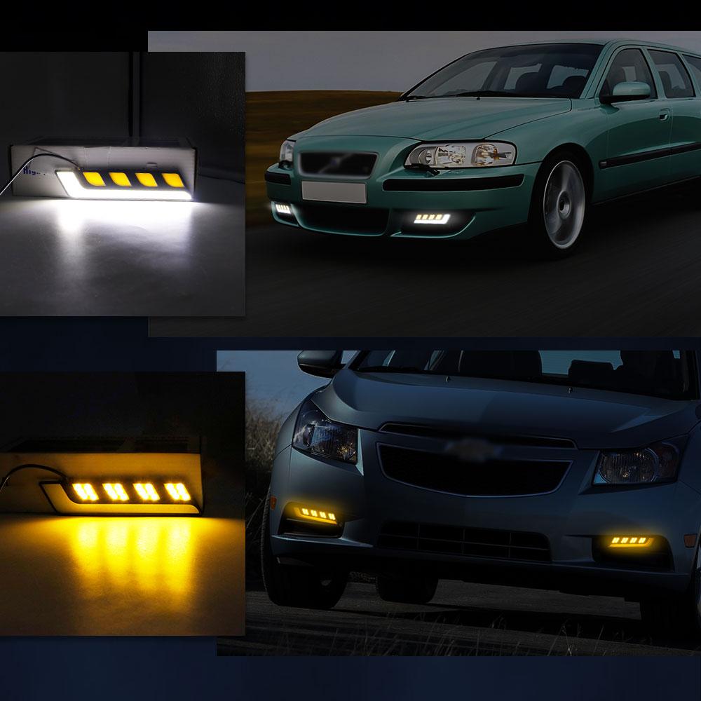 2 шт. Светодиодный Дневной Ходовой Огонь DRL COB Белый Желтый/Янтарный Поворотник Внешний Автомобильный Дневной Свет