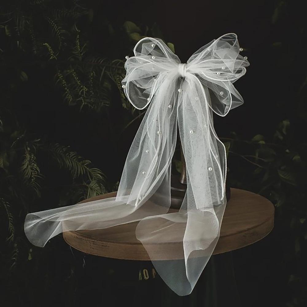 Марлевая Свадебная Фата Многослойная Фата с Жемчугом и Бантом Романтическая Белая Свадебная Фата из Тюля Свадебное Платье