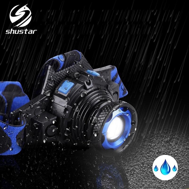 Светодиодная перезаряжаемая водонепроницаемая светодиодная фара. Поворотный зум, 3 режима налобного фонаря. Встроенная литиевая батарея для рыбалки, езды на велосипеде, кемпинга.