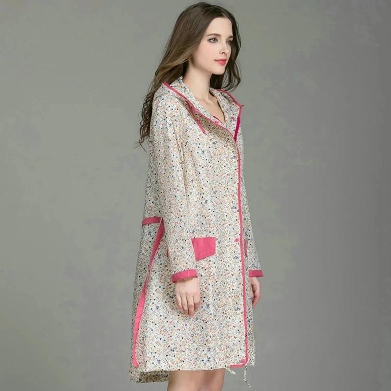 Fashion Women Floral Waterproof Raincoat With Belt Light Breathable Ladies Rainwear Adults Outdoor Bike Rain Jacket
