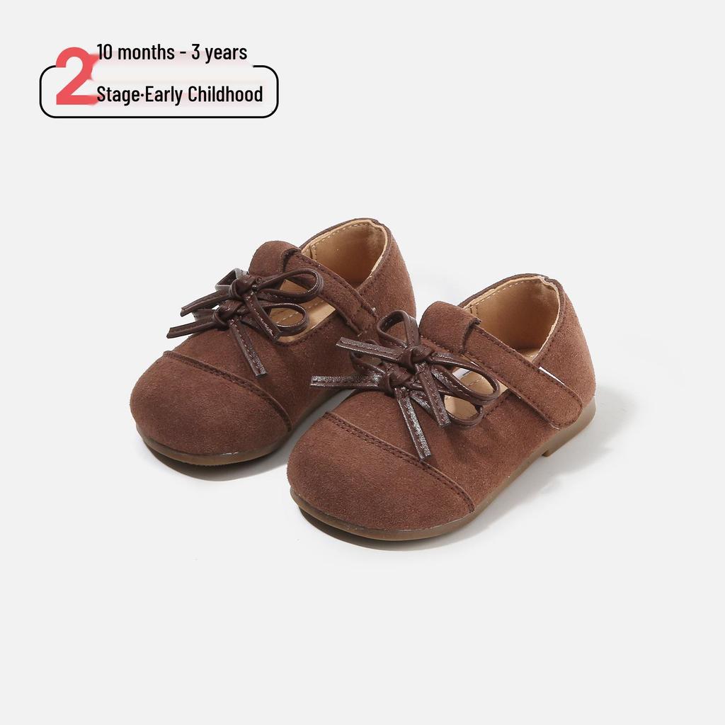 2026 Spring Girls' Leather Bow Princess Shoes - Soft Sole, Non-Slip Toddler First Steps