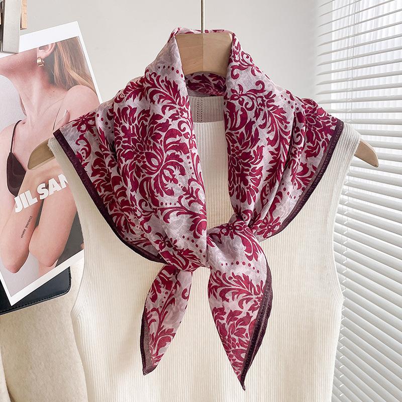 Women S Thin Cotton Linen Pink Rainforest Square Neck Scarf