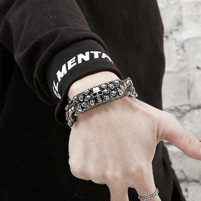 Браслеты с черепом в стиле стимпанк для мужчин из титана, нержавеющая сталь, скелет, мужской браслет, мужские байкерские украшения, подарок на день рождения для мальчиков