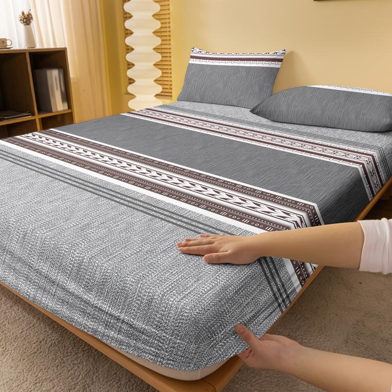 1 Simple Modern Geometry Printed Matte Fitted Sheet, Bedroom Printed Bed Cover, Bedding (Excluding Pillowcases)