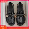 Женские мокасины из натуральной кожи на толстой подошве, британский стиль, весна/осень 2025, черные балетки