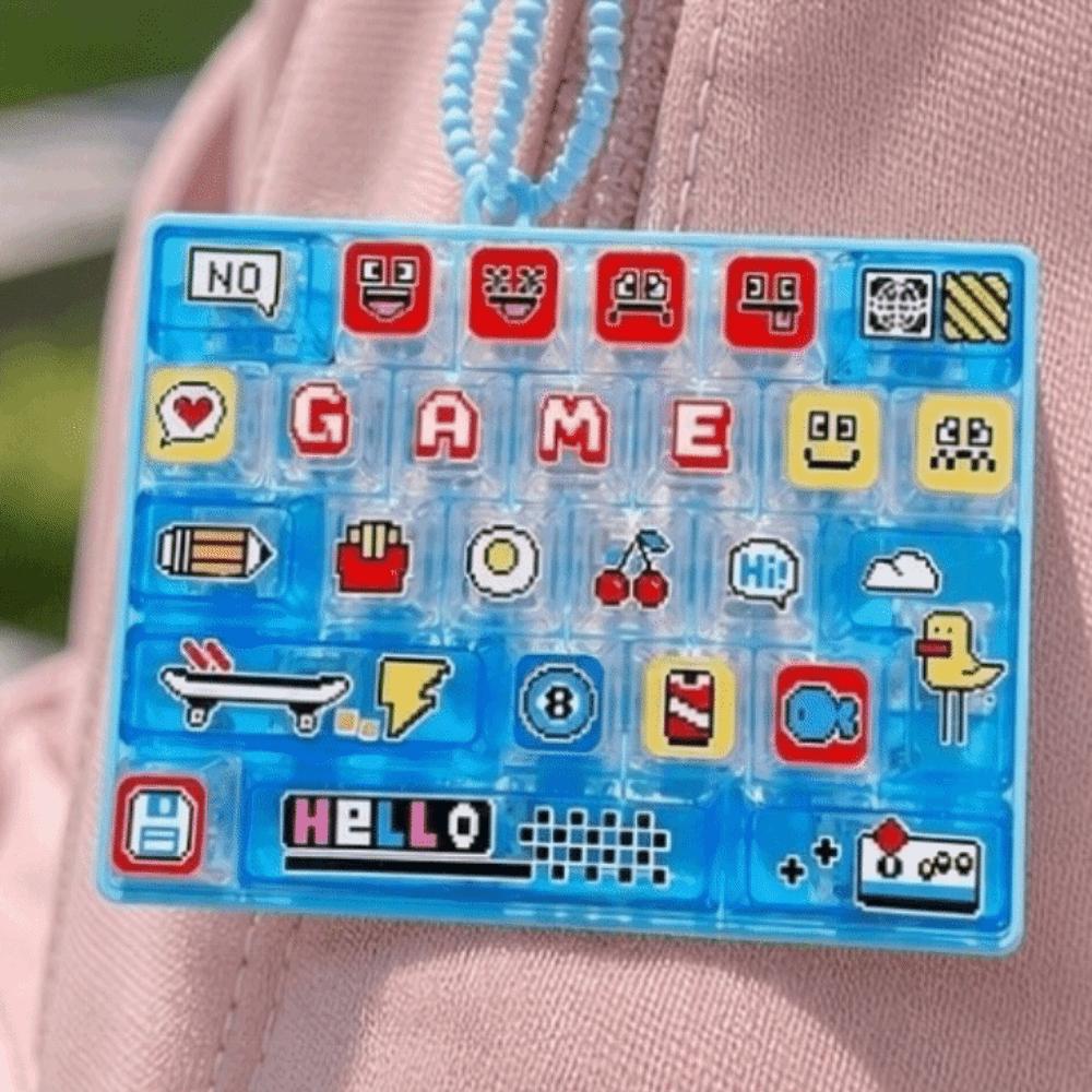 Pixel Button Fidget Gadget Cartoon Pattern Sensory Charm Fashion 26-Keycap Keychain  Office
