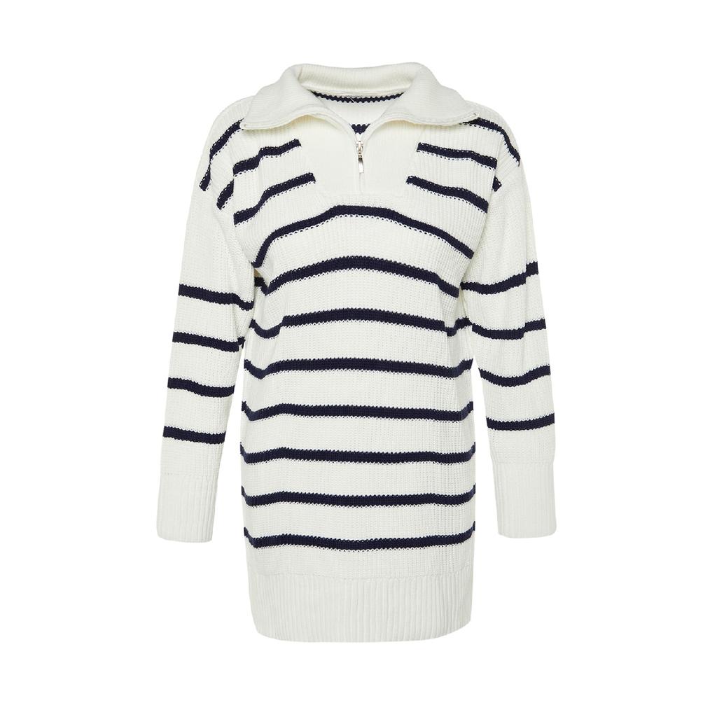 Темно-синий вязаный свитер с полосатым воротником и молнией Tctaw24ak00037