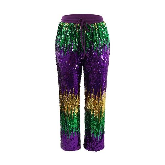 Женские брюки с эластичной талией, регулируемые на шнурке, прямые, широкие брюки с блестящими пайетками, повседневная одежда для отдыха и работы