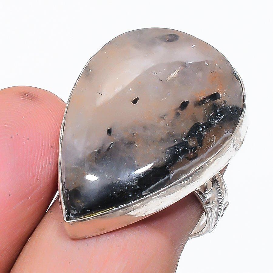 Natural Lodolite Quartz Gemstone 925 Sterling Silver Jewelry Ring Size 7.5 AR-15250