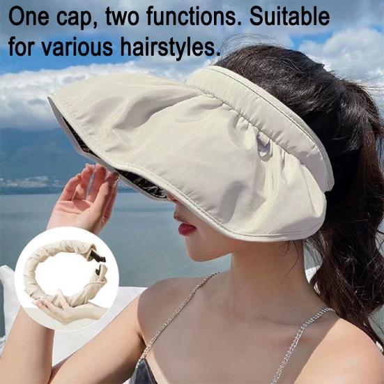 Women Sun Hat Empty Top Design Adjustable Fit Outdoor Wide Brim Sun Protection Hat Portable Roll-Up Hiking