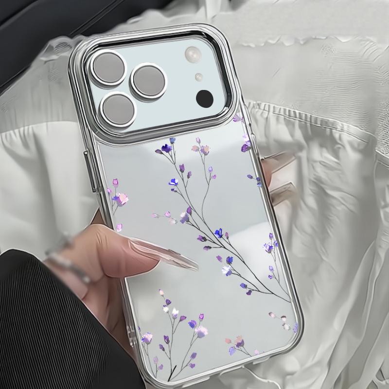 Чехол с сине-фиолетовым цветочным узором для iPhone 17 Pro Max, покрытие рамки камеры, прозрачная мягкая крышка для iPhone 16 15 14 13 Pro Max 11 16E 17E
